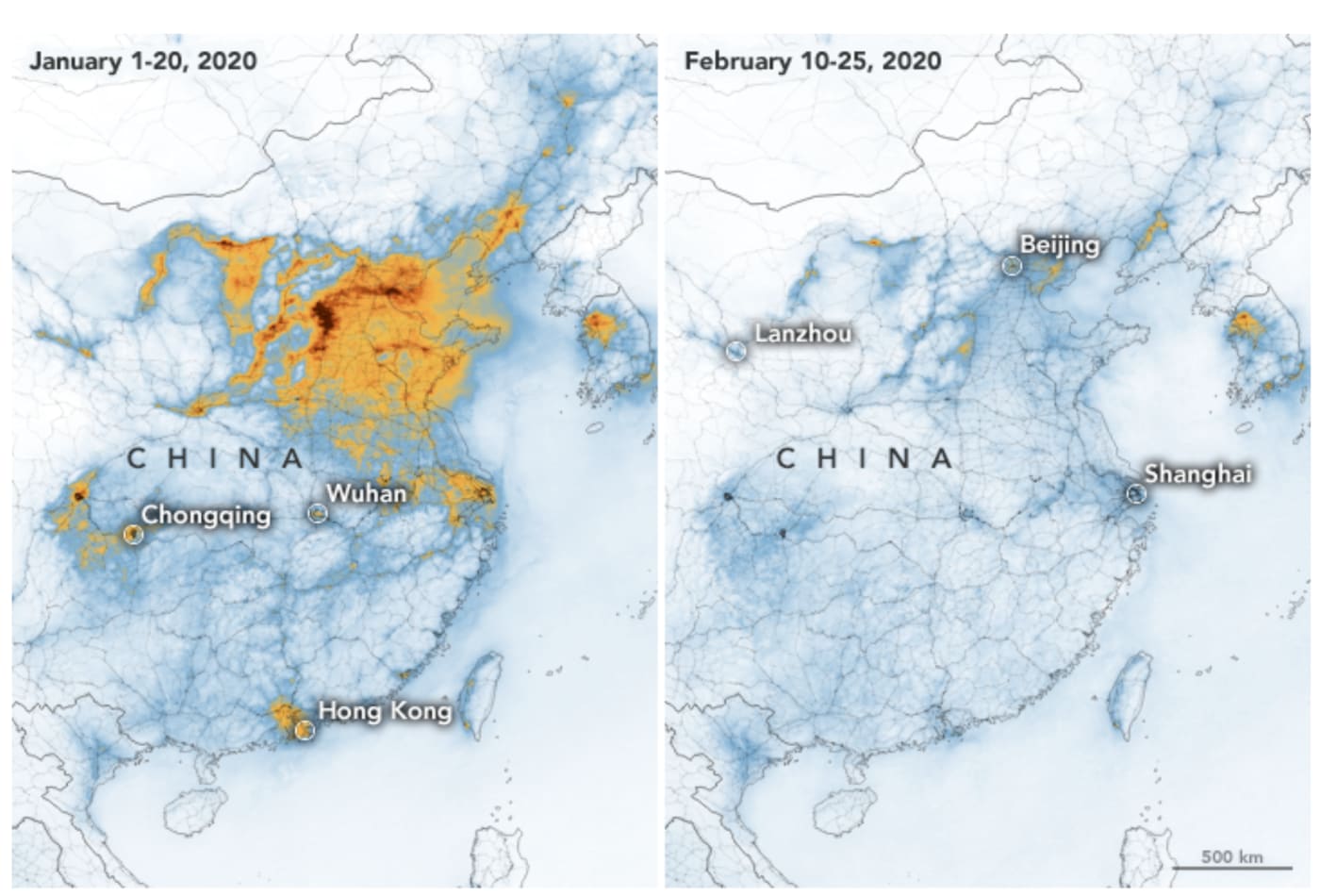 NASA pictures of China pollution as Coronavirus has gotten worse