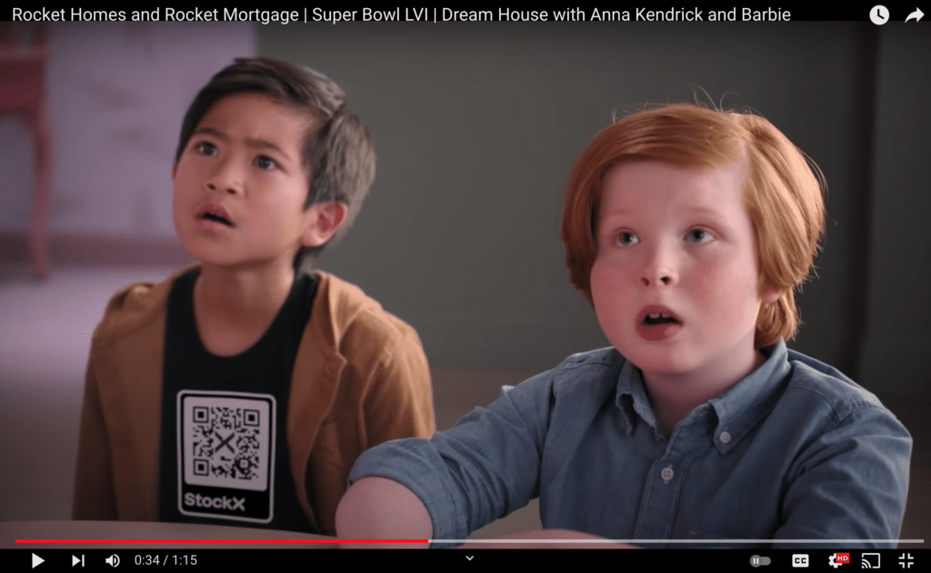 Rocket Mortgage StockX Super Bowl Ad With StockX QR code - The Basis Point