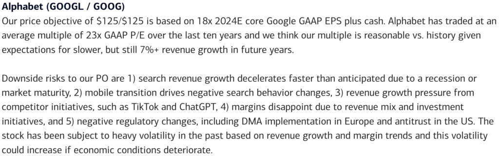 Alphabet-Google stock price target from BofA Global Research as of February 2023 - via The Basis Point