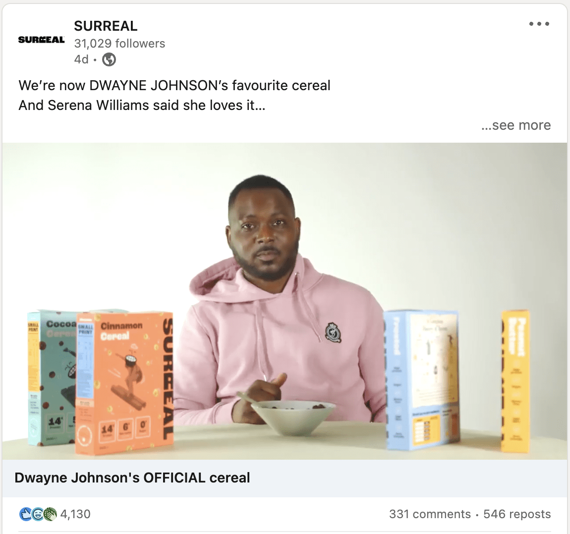 https://thebasispoint.com/wp-content/uploads/2023/03/Surreal-Cereal-LinkedIn-post-Dwayne-Johnson-Serena-Williams-Michael-Jordan-Ronaldos-favorite-cereal-The-Basis-Point.png